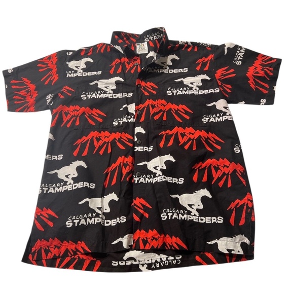 Calgary Stampeders CFL Canada Horses Mountains Button Up Light Cotton Fan Shirt - Picture 3 of 7